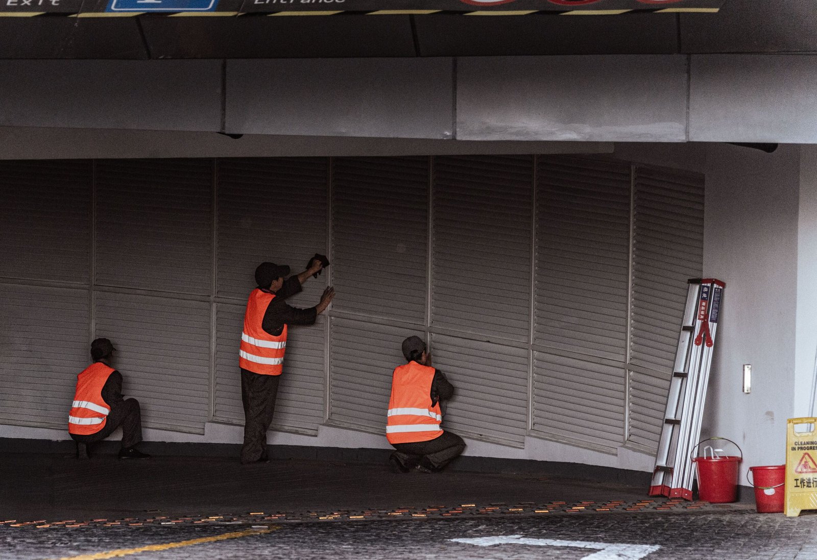 Technical team performing facility management and maintenance work in a commercial building